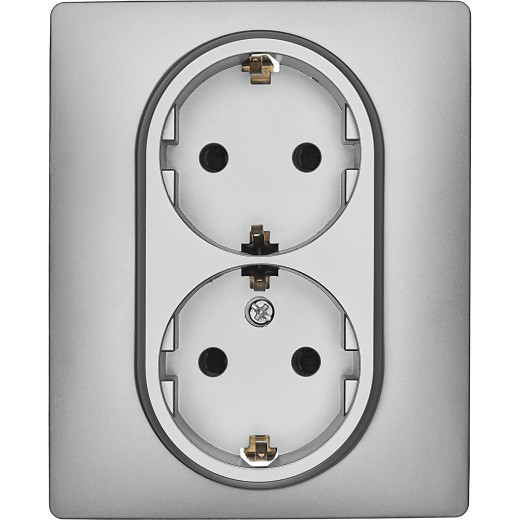 Розетка двойная с заземлением - Legrand/Daccord Inspiria - со шторками в сборе 16А 250В винтовые зажимы - алюминий