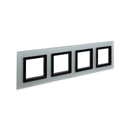 Рамка из натурального стекла 4 поста (8 мод.),  Avanti, светло-серая