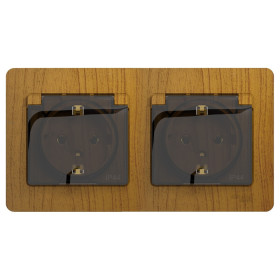 Systeme Electric Glossa Дерево Дуб Розетка 2-ая с/з, со шторками, в сборе, IP44