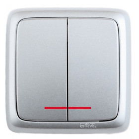 Hegel Альфа наруж Серебро ВА16-154-06 Выключатель 2-клавишный с индикацией, с изол. пластиной