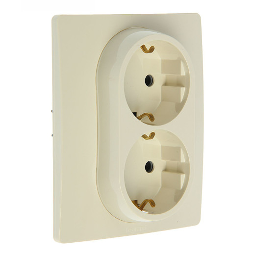 Розетка двойная с заземлением - Legrand Etika - без шторок в сборе 16А 250В винтовые зажимы - слоновая кость