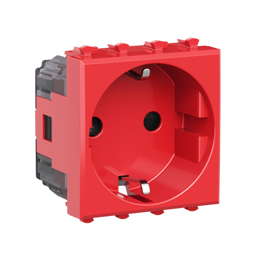 Розетка модульная, 2P+E, с з/ш, Avanti, красный квадрат, 2 модуля