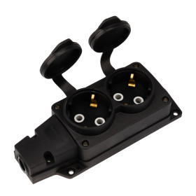 REXANT Розетка (колодка) влагозащищенная с крышкой 2 гнезда COMPACT, с/з, 16А, IP54, каучук, черная.