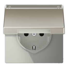 JUNG Штепсельная розетка SCHUKO 16A 250V~ с откидной крышкой и полем для надписи благородная сталь