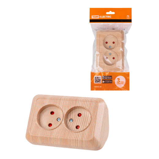 Розетка угловая двойная 2П открытой установки с з/ш IP20 250В 10А сосна 