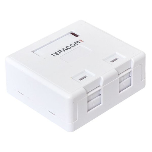 Корпус настенной розетки TERACOM PRO на 2 модуля Keystone со шторками и маркерами белый