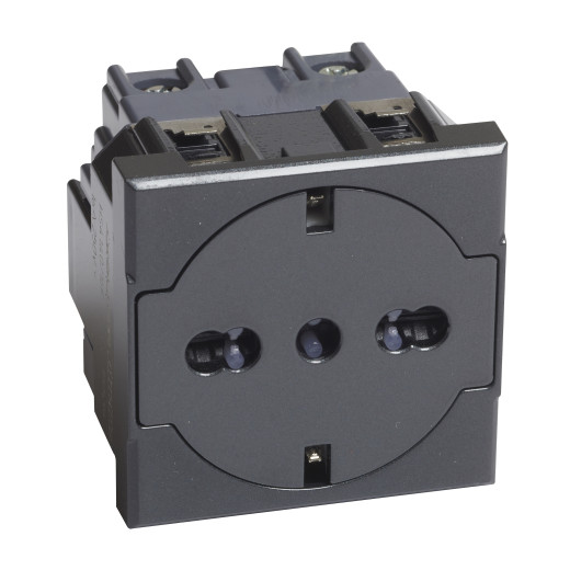 AXOLUTE. Розетка 2К+З 16А 250В, немецкого/итальянского стандартов,с плоской лицевой панелью. Цвет Антрацит