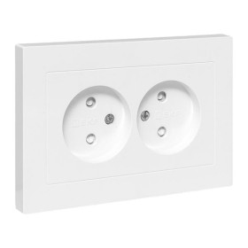 EKF Эпика Механизм розетки двойной, 16А, без заземления, со шторками, с рамкой, белый.