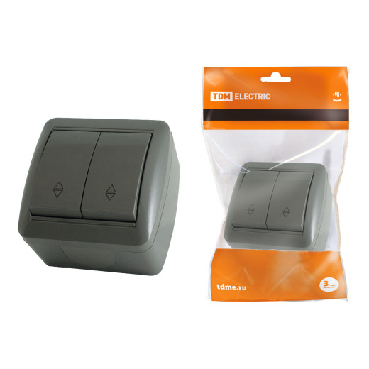 Выключатель на 2 направления 2-кл. открытой установки IP44 10А серый 