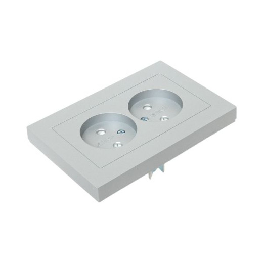 Механизм розетки двойной, 16А, без заземления, со шторками, с рамкой, алюминий Эпика EKF