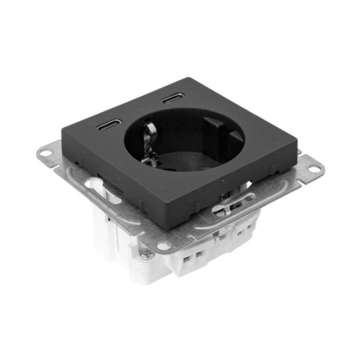 Механизм розетки с USB-C - 2шт, 16А, с заземлением, со шторками, чёрный Эпика EKF