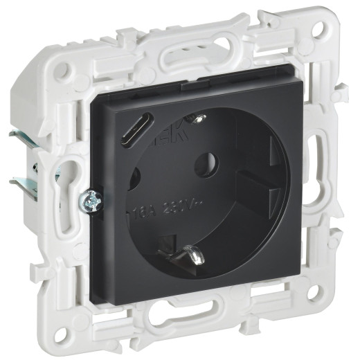 SKANDY Роз. с з/к/ш 16А с USB C 18Вт SK-R17Bl черн. IEK