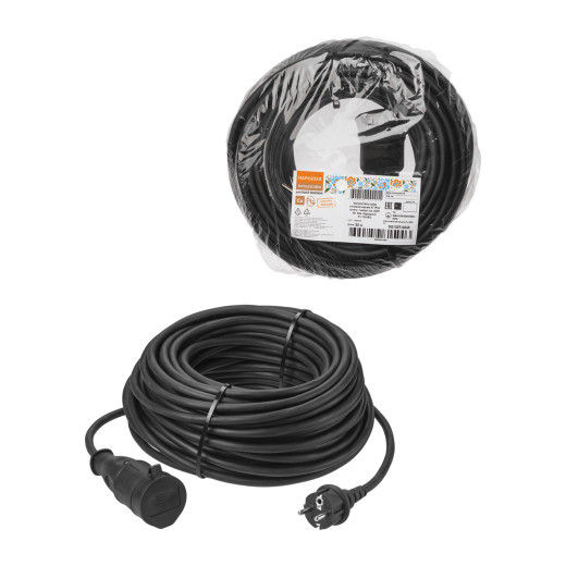 Удлинитель-шнур силовой каучук, КГ, IP44, штепс. гнездо с/з, 4000 Вт, 30 м Народный