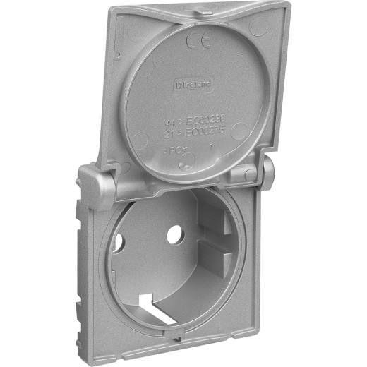 Valena LIFE.Лицевая панель розетки 2К+З с крышкой.Алюминий