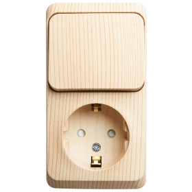 Systeme Electric Этюд наруж Сосна Блок: Розетка с/з со шторками + выключатель 1-клавишный