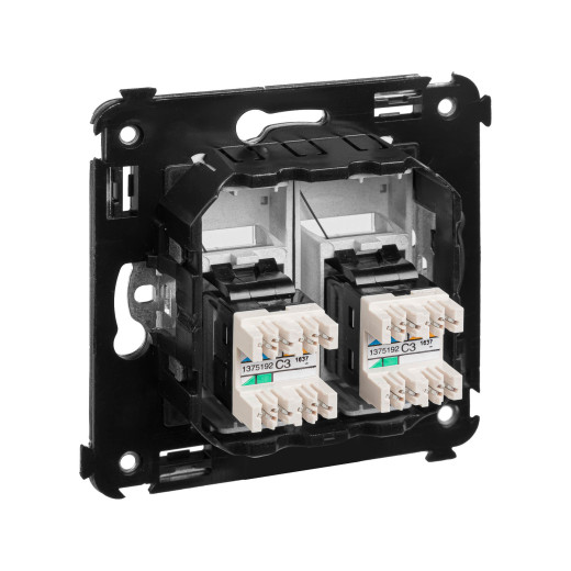 Телефонная розетка RJ-12 в стену двойная, Avanti, закаленная сталь