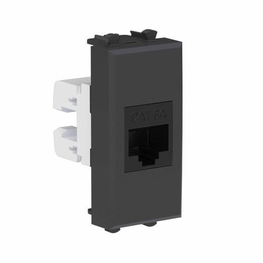 Компьютерная розетка RJ-45 без шторки модульная, кат.6А, Avanti, черный матовый, 1 модуль