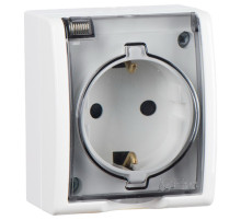 Simon 15 Aqua Белая Розетка 1-ая с/з с крышкой наружная, IP54