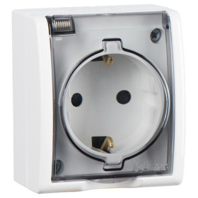 Simon 15 Aqua Белая Розетка 1-ая с/з с крышкой наружная, IP54