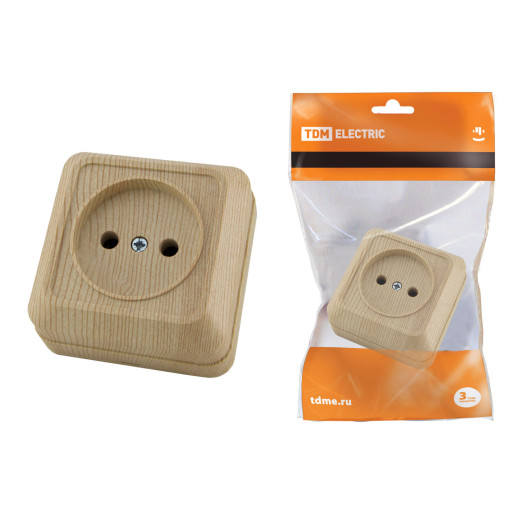 Розетка 2П открытой установки IP20 10А, сосна 