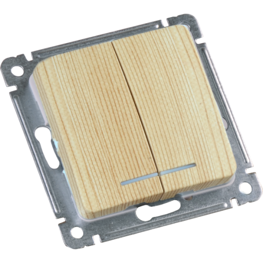 ВС10-452-02 Выключатель скрытой установки, двухклавишный, с индикацией, механизм, цвет сосна