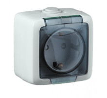 Hegel Альфа IP44 наруж Белая РА16-212 Розетка с/з, со шторками, брызгозащищенная