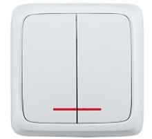 Hegel Альфа наруж Белый ВА10-154 Выключатель 2-клавишный с индикацией, с изол. пластиной