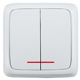 Hegel Альфа наруж Белый ВА10-154 Выключатель 2-клавишный с индикацией, с изол. пластиной