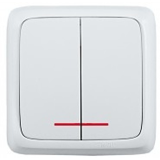 ВА10-154 Выключатель открытой установки, двухклавишный, с индикацией, с изолирующей пластиной, цвет белый