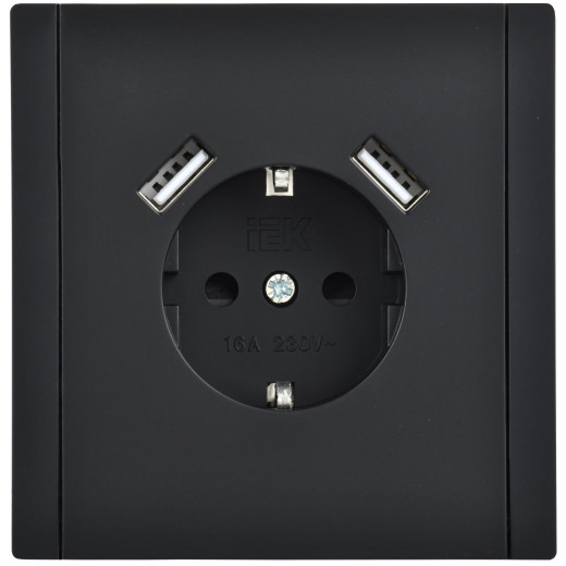 FORTE&PIANO Роз. з/к/ш в/к 16А USB A+A 3,1А FP145 чер. IEK