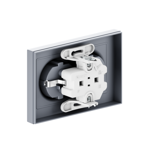 Механизм розетки двойной, 16А, с заземлением, без шторок, с рамкой, алюминий Эпика EKF