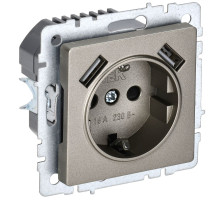 IEK BRITE BASE Шампань Розетка с з/к/ш 16А с USB A+A 2,1А РЮш10-1-БрШ