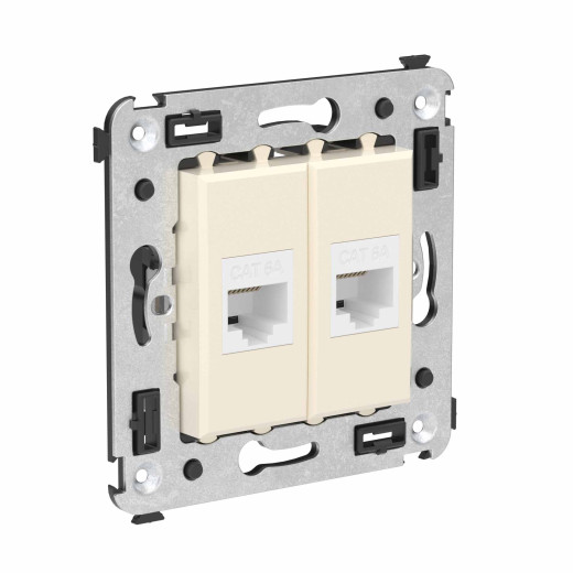 Компьютерная розетка RJ-45 без шторки в стену, кат.6А двойная, Avanti, ванильная дымка