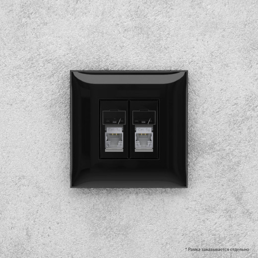 Компьютерная розетка RJ-45 в стену, кат.5e двойная экранированная, Avanti, черный квадрат