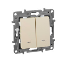 Legrand Etika Слоновая кость Выключатель 2-х клавишный с подсветкой, 10А, Винтовые клеммы.