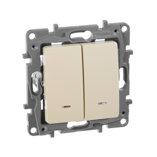 Выключатель двухклавишный с подсветкой/индикацией - Legrand Etika - 10А 250В безвинтовые зажимы - слоновая кость