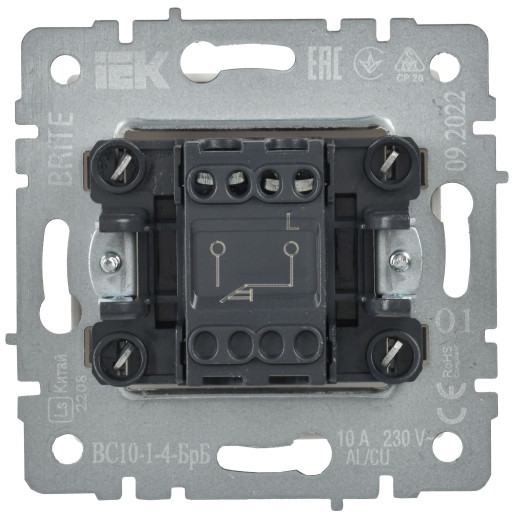 BRITE Выключ. 1-кл. самовозвратн. 10А ВС10-1-4-БрБ бел. IEK