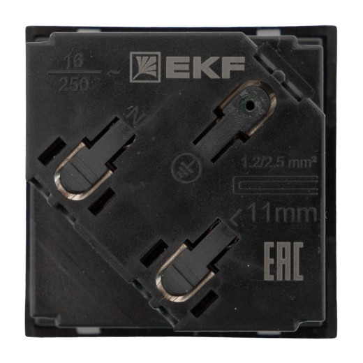 Розетка 45x45 с зазем. 45 градусов, быстрозажимные клеммы, черная, матовая EKF