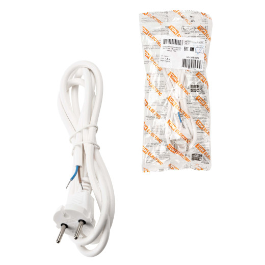 Шнур сетевой с вилкой ПВС 2x0,75мм² 1,5м б/з белый TDM