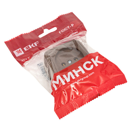 Розетка 1-местная ОП Минск 10А без заземления тёмное дерево EKF