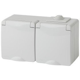 ЭРА Розетка Эксперт 11-2603-03 2х2P+E гориз. IP65 16A-250В ОУ серый