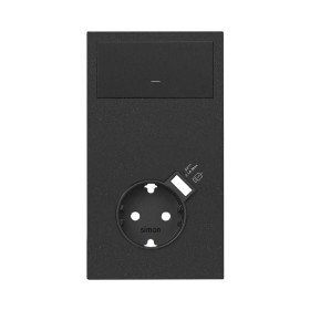 Simon 100 Черный матовый Кит 2 поста, фронт. Накладка вертикальная на 1 розетку Schuko с з/у USB SC + 1 клавиша выключателя