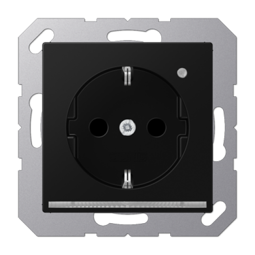 SCHUKO-розетка с ориентационной светодиодной подсветкой, со встроенным датчиком освещённости, с дополнительной защитой, черный матовый, A500
