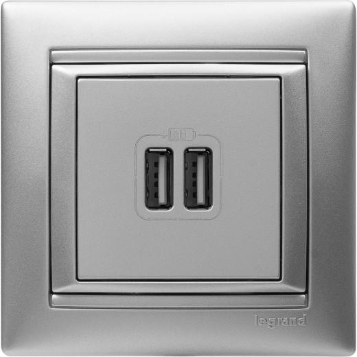 Зарядное устройство USB тип А / тип А - Legrand Valena - 3000мА 15Вт - алюминий