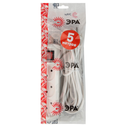 Удлинитель электрический ЭРА  U-3s-5m-2x1 без заземления c выключателем 3 розетки 5м ПВС 2x1мм2 10А