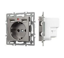 Arlight Механизм розетки с USB зарядкой SCT-MUAA-PL-GR (250V, 16A) (-)