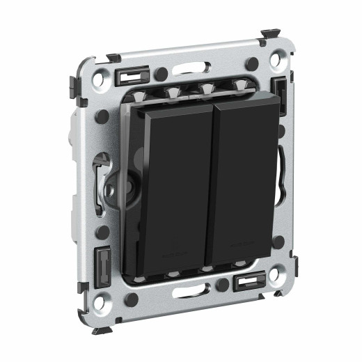 Выключатель двухклавишный в стену, Avanti, черный квадрат