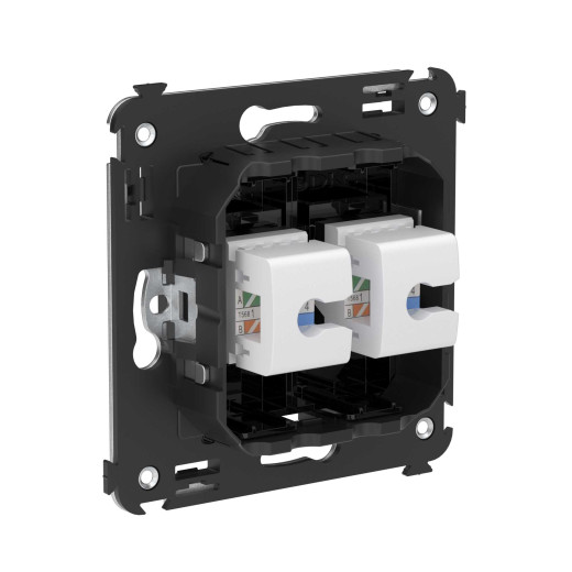 Компьютерная розетка RJ-45 без шторки в стену, кат.5е двойная, Avanti, черный квадрат