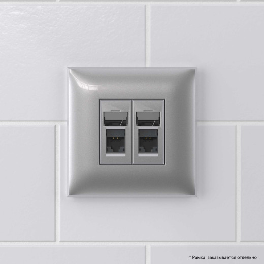 Компьютерная розетка RJ-45 в стену, кат.6А двойная, Avanti, закаленная сталь