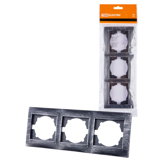 Рамка 3-х постовая горизонтальная старинное серебро 